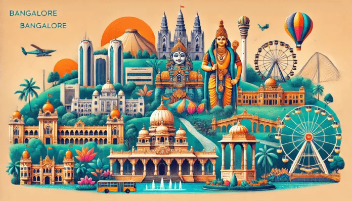 DALL·E 2025-03-04 17.31.45 - A visually appealing digital illustration of the top 10 best places to visit in Bangalore, India. The image features iconic landmarks including Bangal (1) (1) Top10 places in bangalore
